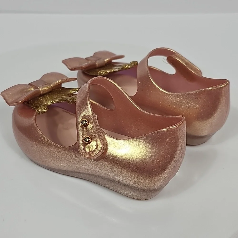 NWOT Mini Melissa Ultragirl Princess Me Pink Jelly Shoes 6 Bow Crown Slip On